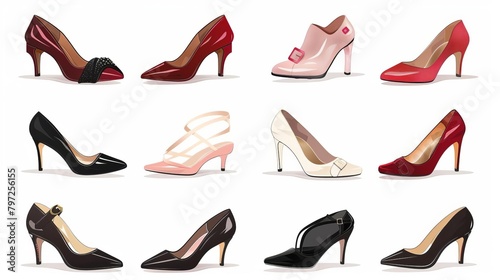 formal occasion shoes collection with cutouts on white background digital illustration set