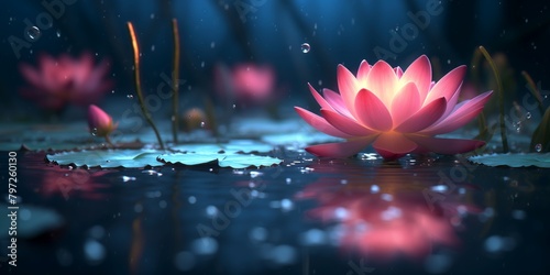 Pink lotus flower that glows from within on this magical night