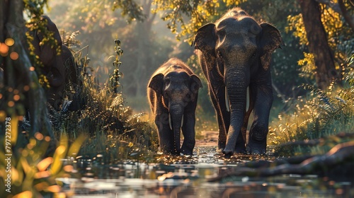 Experience the serene beauty of wildlife with our 8K close-up image capturing an elephant and calf in the wild. Perfect for nature lovers and wallpaper enthusiasts seeking tranquility.