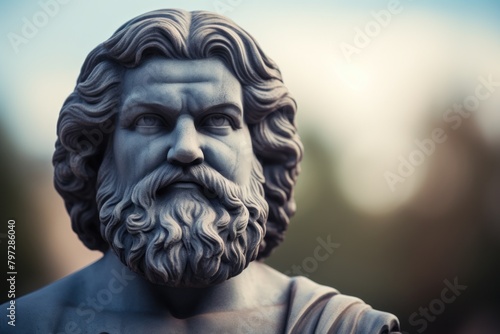 Classical sculpture bust against a blurred background