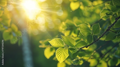 Sunburst Through Young Green Tree Leaves