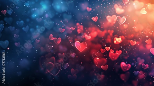 Abstract dark gradient background with hearts shape bokeh. hyper realistic 