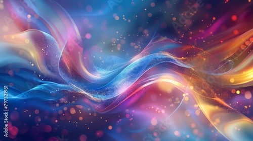 Abstract wave swirl colorful magical blured ribbon lines blue techno background Background. Energy stream flow hyper realistic 