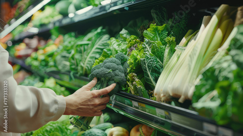 Person choosing fresh vegetables in supermarket