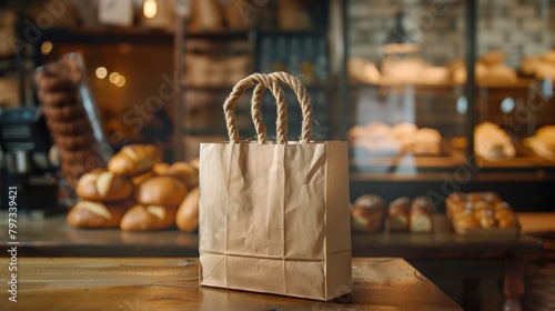 Canvas Tote Mockup Showcased on Bakery's Wooden Counter