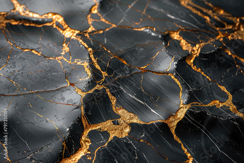 A dark marble background with golden veins, resembling the texture of obsidian and black basalt, with gold streaks running through it. Created with Ai
