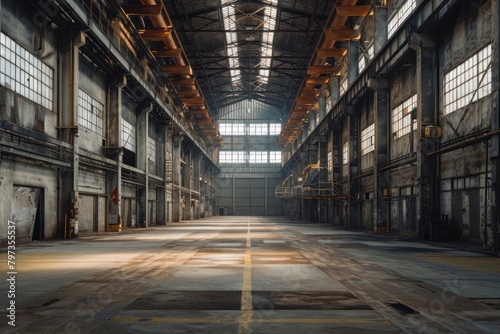 Empty scene of factory architecture warehouse building.