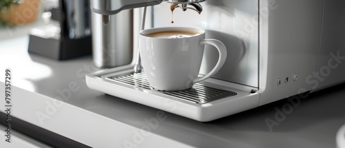 Hot Coffee Being Poured from Espresso Machine into Cup