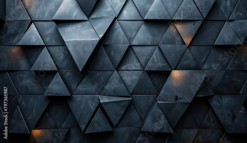 Black and white triangle pattern background with geometric shapes, 3d rendering of abstract black triangles wallpaper. Created with Ai