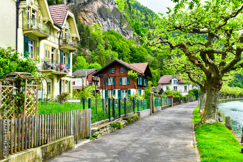 A beautiful buildings located in downtown Interlaken, a famous resort town destination in Switzerland