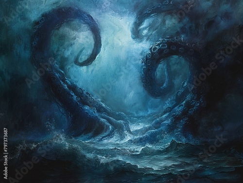 Krakens rise, oceanic impressionism, deep sea mystery , Ideogram