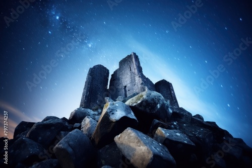 a stone castle on rocks