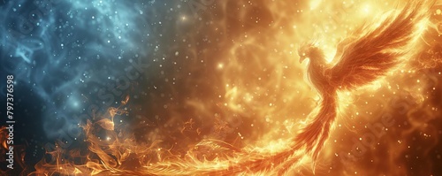 Fire Phoenix, Symbolizing rebirth and renewal, rising from ashes