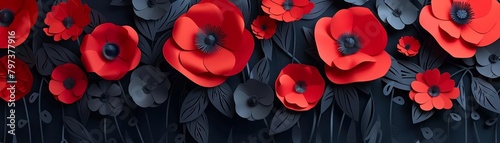 3d paper flowers, dark background, red and black, intricate, detailed, elegant, realistic, 8k
