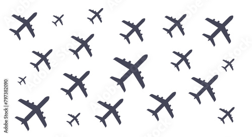 Planes pattern, aircraft are depicted flying in formation against a blank canvas, showcasing a unique pattern of airplane icons isolated on white