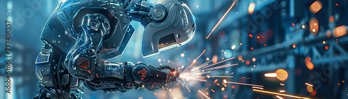 A robot is welding a metal beam in a factory.