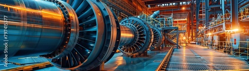 Large industrial turbine with a blue tint