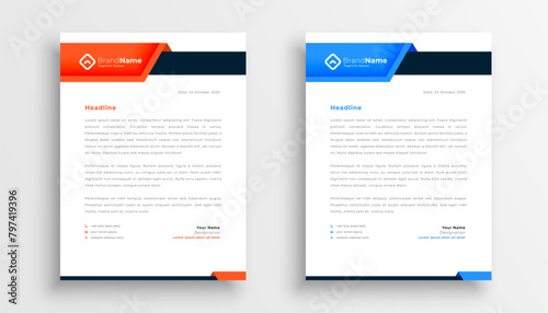 set of blue and red corporate letterhead layout for brand identity