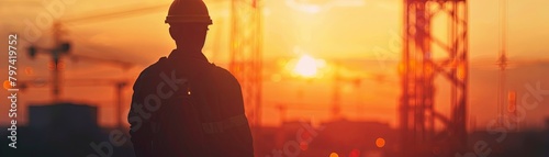 Construction worker at sunset