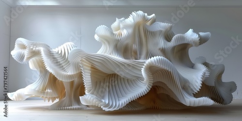 Undulating abstract sculpture made of twisting ribbons in a seamless graceful loop