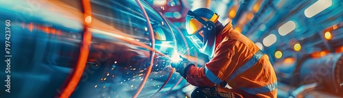 A welder works on a pipeline.
