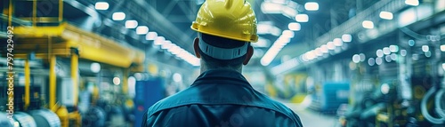 A man in a hard hat is looking at a large machine.