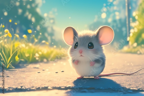 cute and happy cartoon mouse on the street