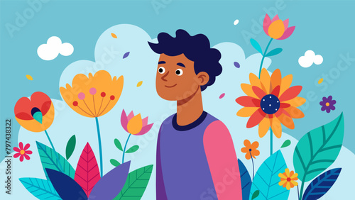 Suddenly one friend stops in their tracks and stares in wonder at a patch of colorful flowers realizing for the first time the connection between. Vector illustration
