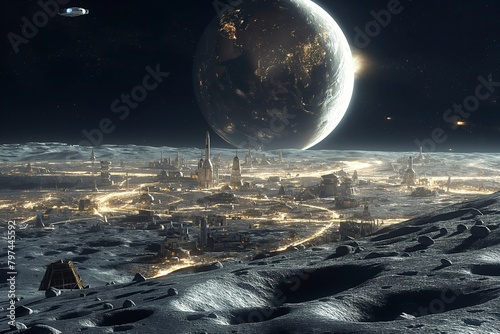 Astronauts Overlooking Futuristic City on Alien World