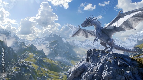 Immerse in a majestic landscape, showcasing a dragon flying with confidence, symbolizing courage and vision Utilize CG 3D rendering for a realistic touch