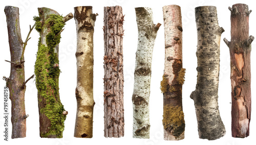 realistic tree trunks with moss and bark transparent background PNG