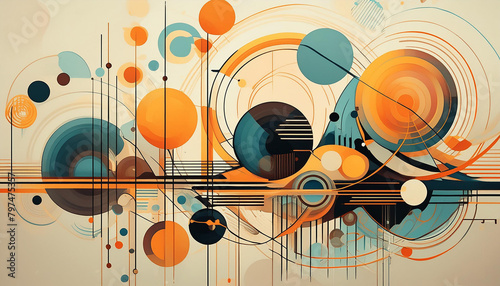 An abstract painting with circles and lines