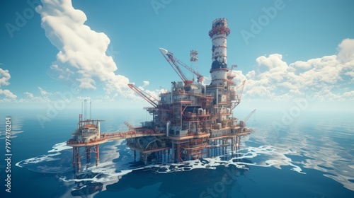 An oil rig in the middle of the ocean.