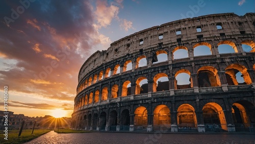 The image shows the Colosseum, an oval amphitheater in the center of Rome, Italy.