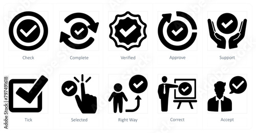 A set of 10 checkmark icons as check, complete, verified
