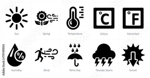 A set of 10 mix icons as sun, spring, temperature