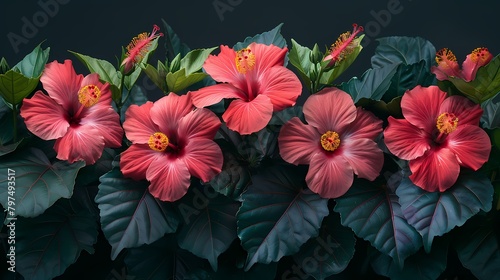A cluster of red and pink hibiscus flowers, their tropical beauty evoking a sense of paradise