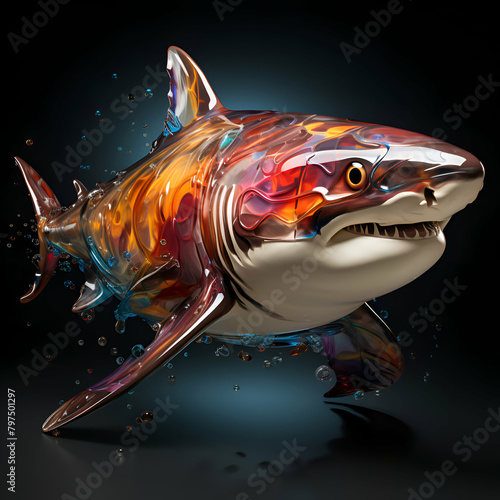 Shark on a black background. 3d rendering. 3d illustration.