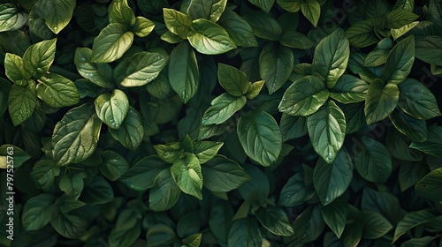 Fresh green leaves creating a dense and textured natural background with subtle light and shadows