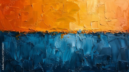 Orange, gold, blue, abstract oil painting art design.