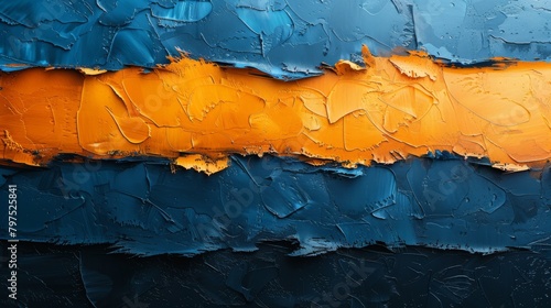 Orange, gold, blue, new abstract oil painting design.
