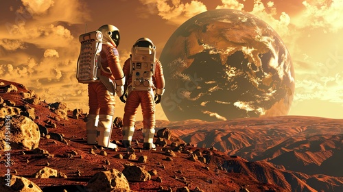 An astronaut and a caveman are talking on Mars