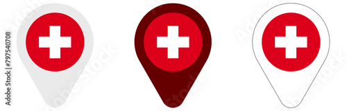 Swiss flag pinpoint set Switzerland map pin vector suisse pointers png red cross hospital medical location sign first aid svg