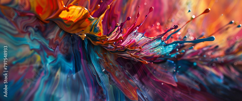 A kaleidoscope of paint cascades down, creating a breathtaking display of vibrant hues in motion.