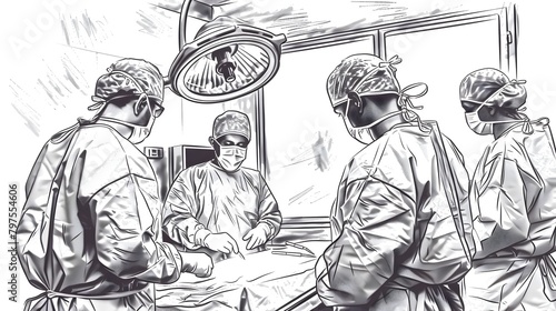 Skilled Surgical Team Performing Delicate in Focused description This digital depicts a skilled surgical team meticulously carrying out a complex
