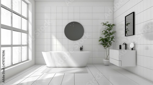 Elegant glossy white tiles with black grout in a bathroom