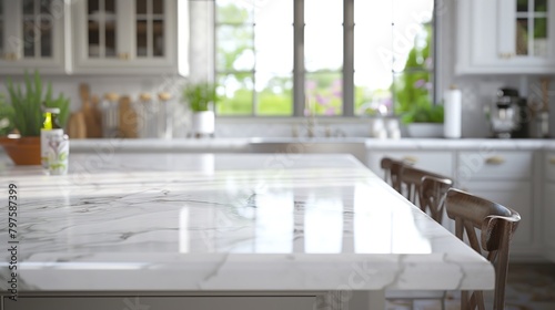 Close-up of a Kitchen Island with Marble Countertop