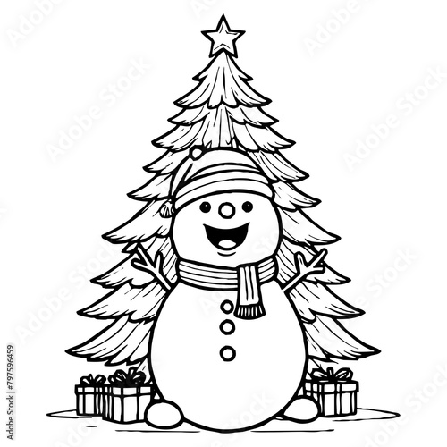 Merry Christmas card design. Black and white drawing. Generated by Ai