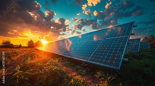 Strategically positioned, solar panels capture sunlight, marking a paradigm shift towards renewable energy. 