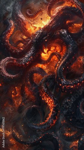 Vivid close-up of Calamares with the smoky, shadowy depths of the underworld lurking below